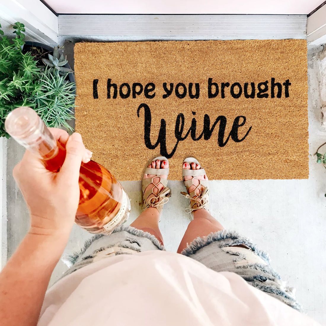 Funny "I Hope You Brought Wine" Printed Natural Coir Floor Mat - OnlyMat