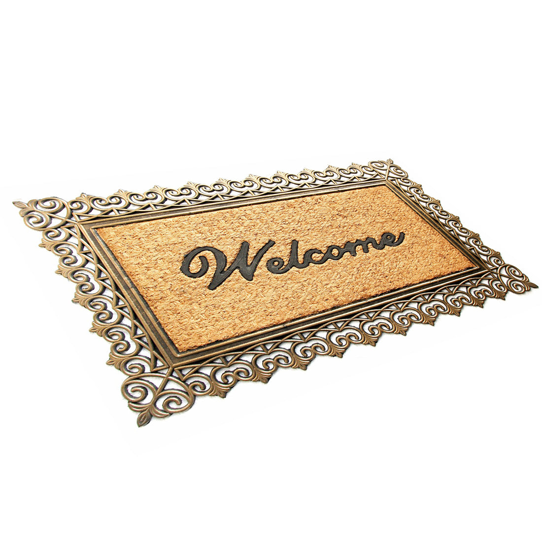 
                      
                        Elegant Golden Colour Moulded Rubber and Coir Welcome Designer Door Mat - OnlyMat
                      
                    