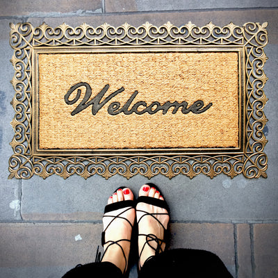 Elegant Golden Colour Moulded Rubber and Coir Welcome Designer Door Mat - OnlyMat
