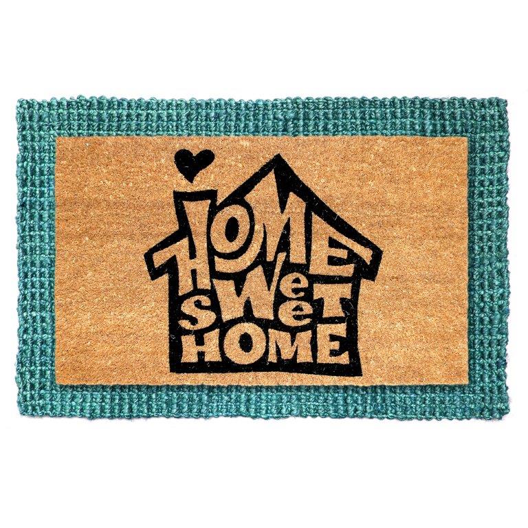 "Home Sweet Home" Natural Coir Floor Indoor Floor Mat with Green Border (40x70cm) - OnlyMat