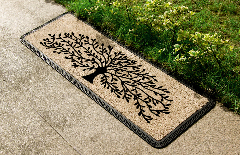 Elegant Anti-Skid Soft Polypropylene Tree Flocked Floor Mat -Beige , 40 cm x 120 cm - OnlyMat