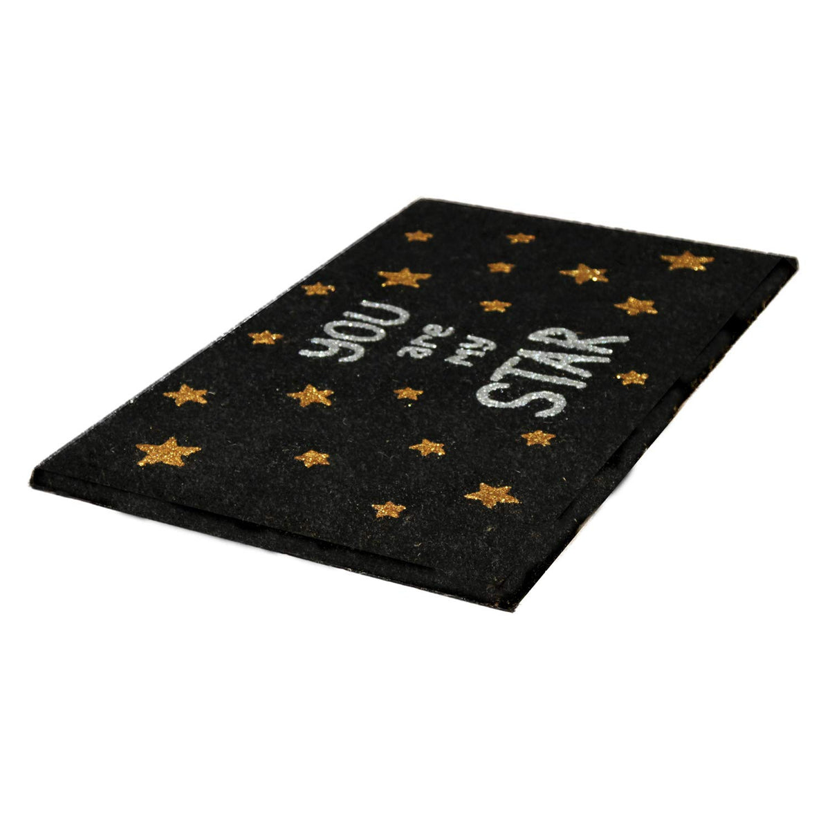 Stylish Black Glitter Printed 'You are My Star' Natural Coir Floor Mat - OnlyMat