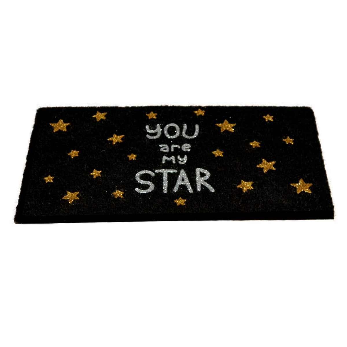 Stylish Black Glitter Printed 'You are My Star' Natural Coir Floor Mat - OnlyMat