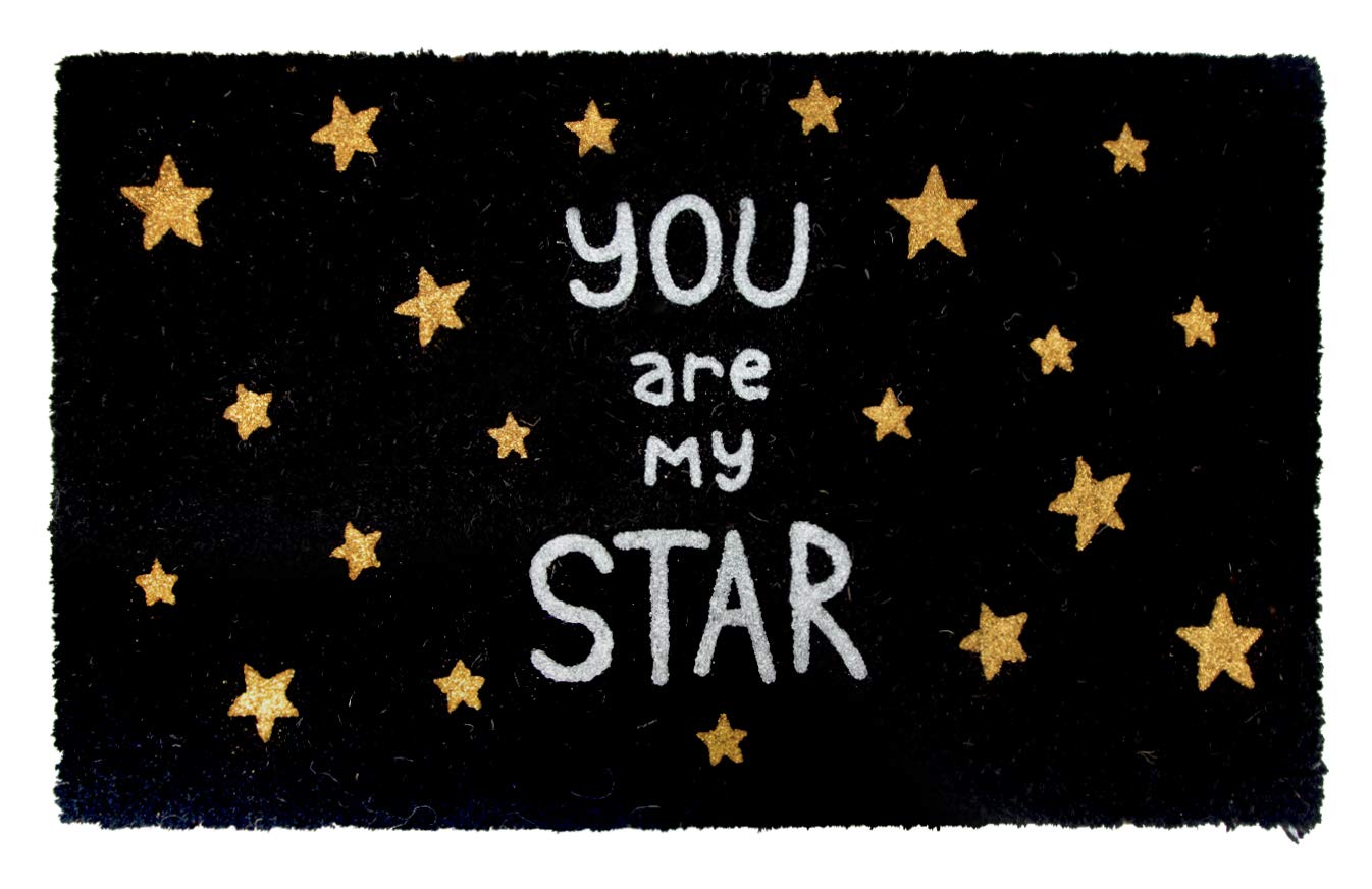 Stylish Black Glitter Printed 'You are My Star' Natural Coir Floor Mat - OnlyMat