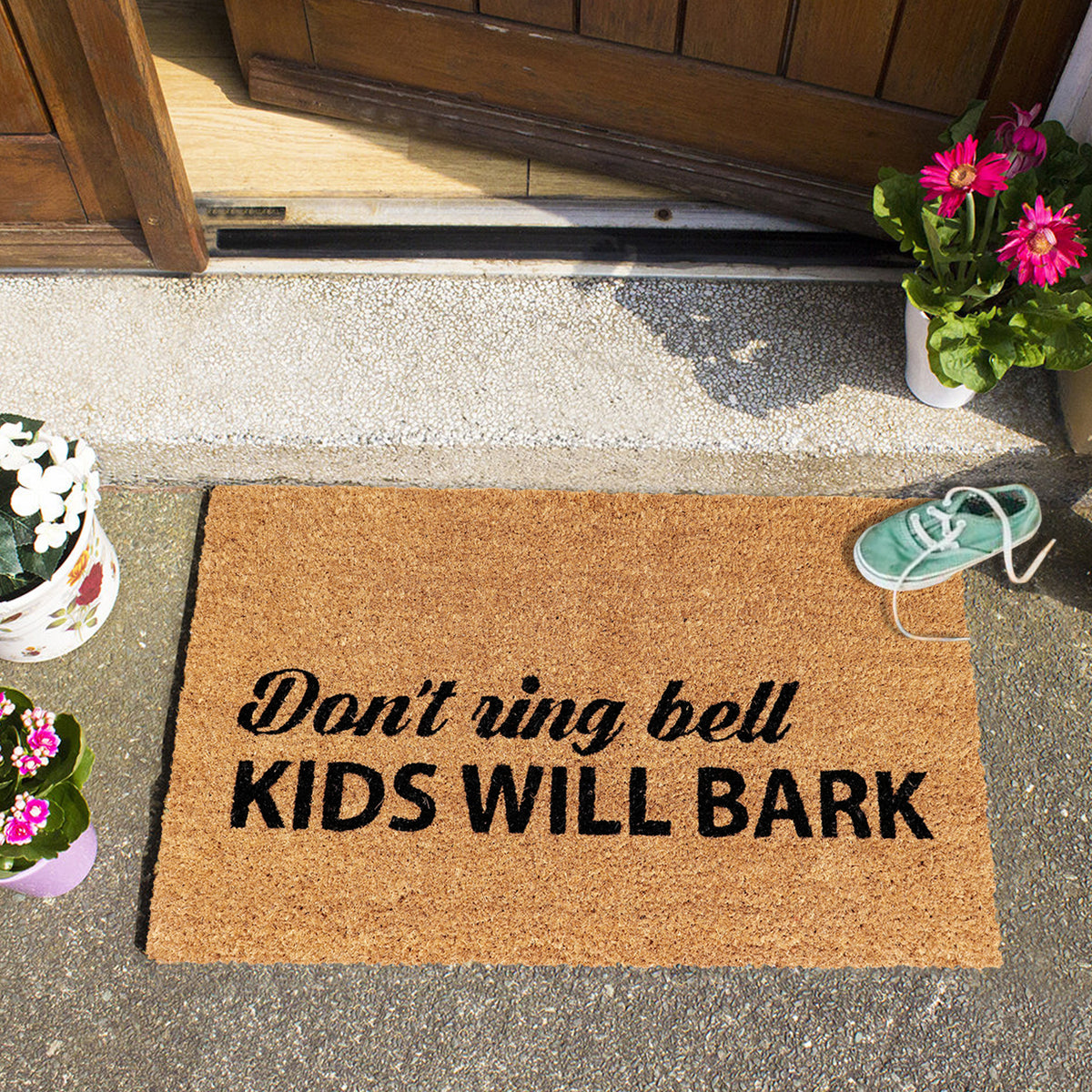 Funny "Don't Ring Bell Kids Will Bark" Printed Natural Coir Floor Mat - OnlyMat