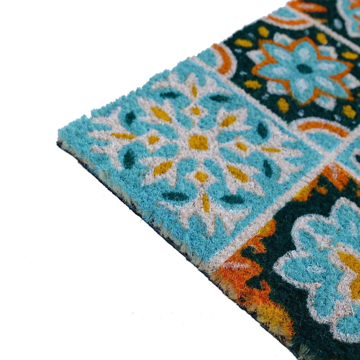 Flower Pattern Mosaic Tile Printed Coir Mat