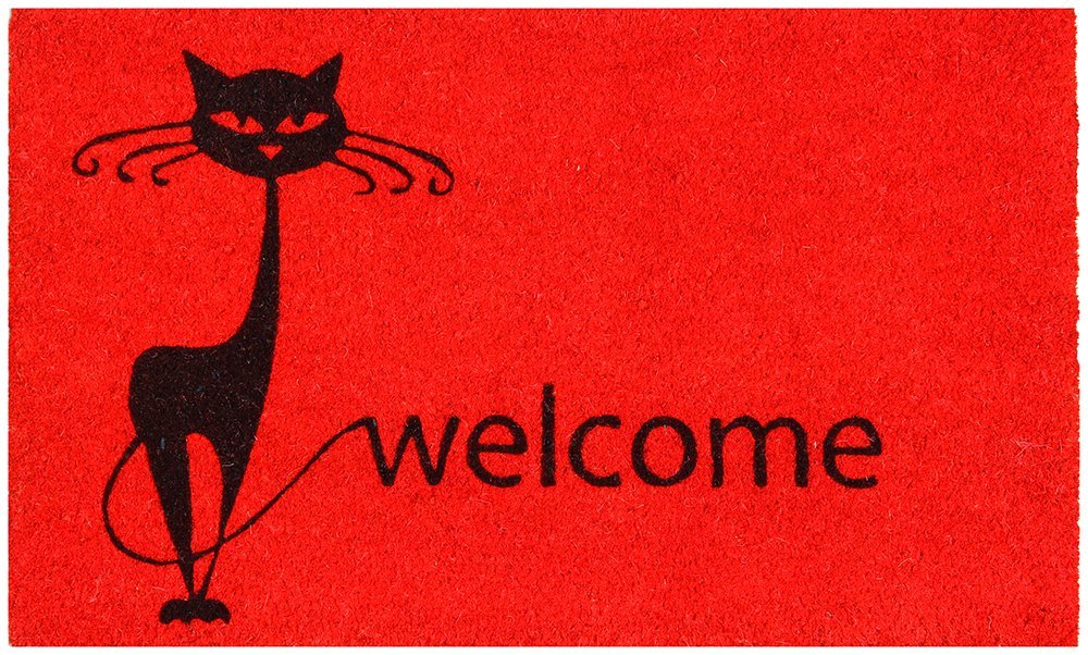 Cat printed Stylish Red Coir Floor Mat - OnlyMat
