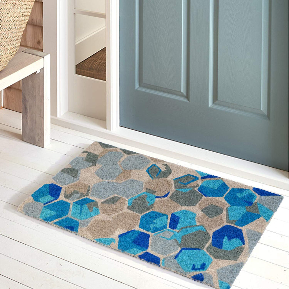 Colourful Blue Design printed Natural Coir Door mat - OnlyMat
