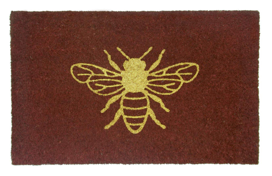 Stylish Golden Glittering Bee Printed Natural Coir Floor Mat - OnlyMat