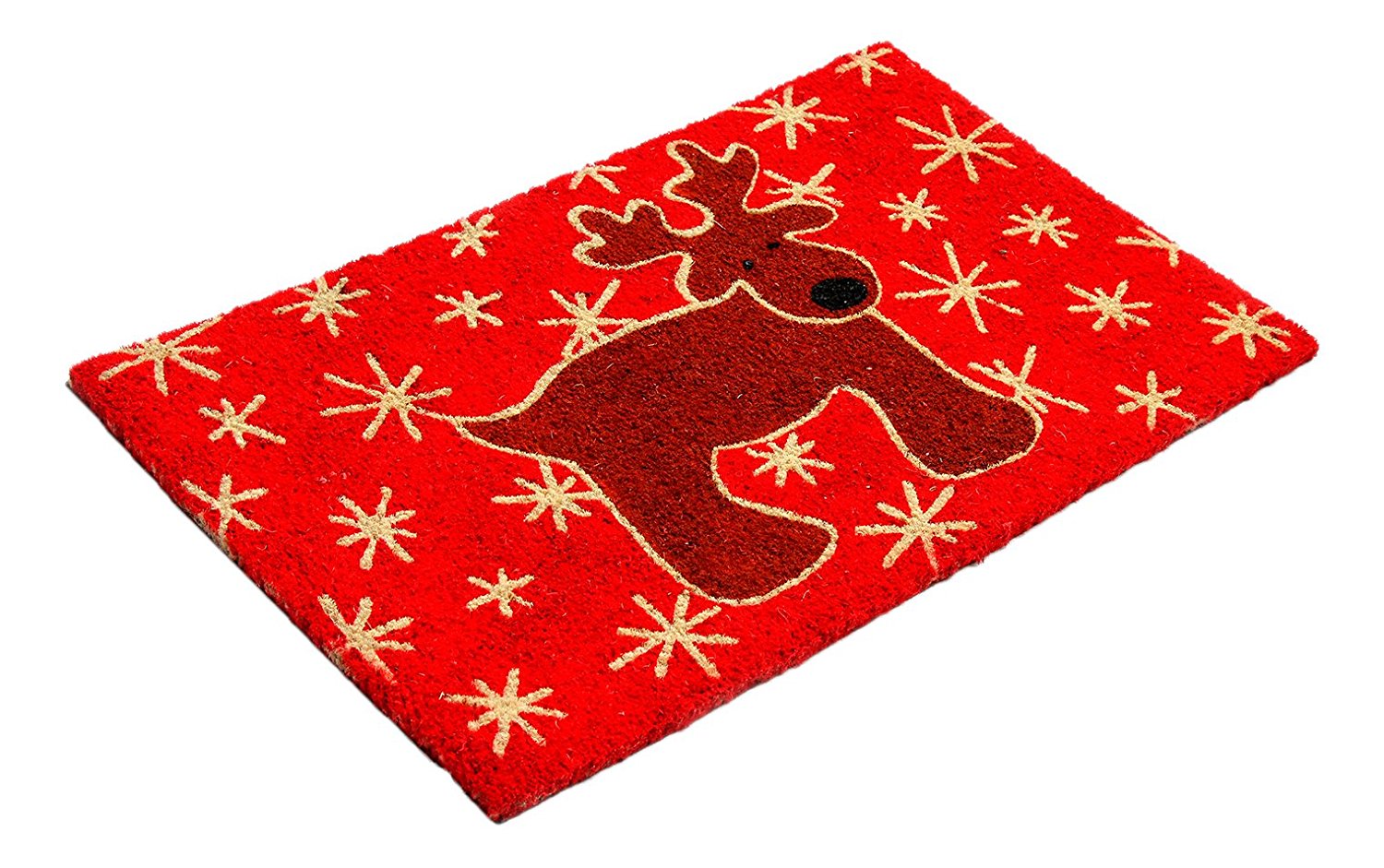 Christmas Theme - Reindeer Printed Red Natural Coir Floor Mat - OnlyMat