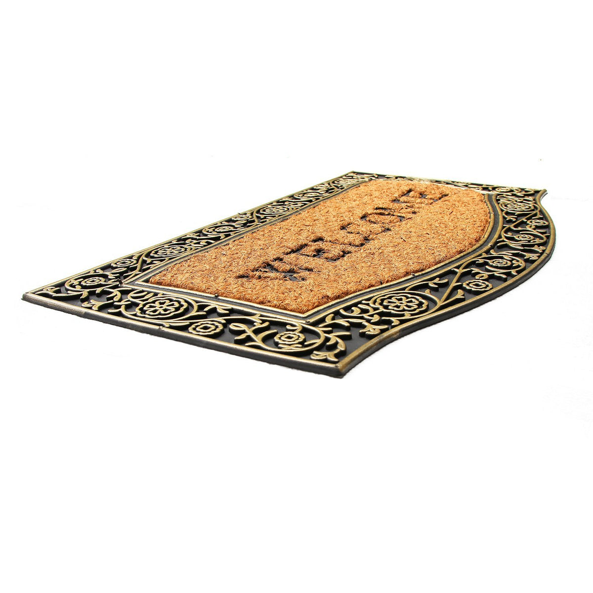 "Welcome" Printed Natural Coir Entrance Mat with Golden Colour Border - OnlyMat