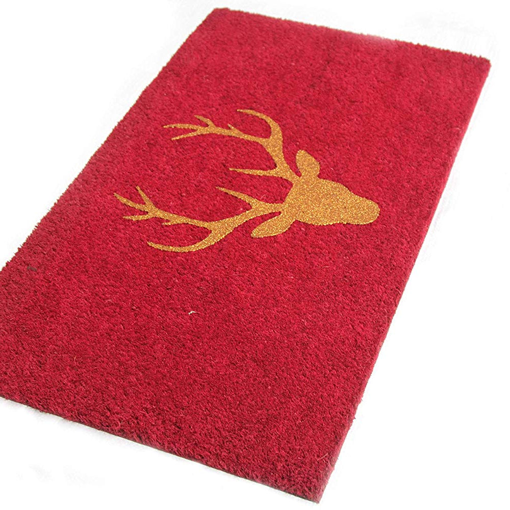 
                      
                        Stylish Glittering Golden Reindeer Head Printed Red Natural Coir Floor Mat - OnlyMat
                      
                    