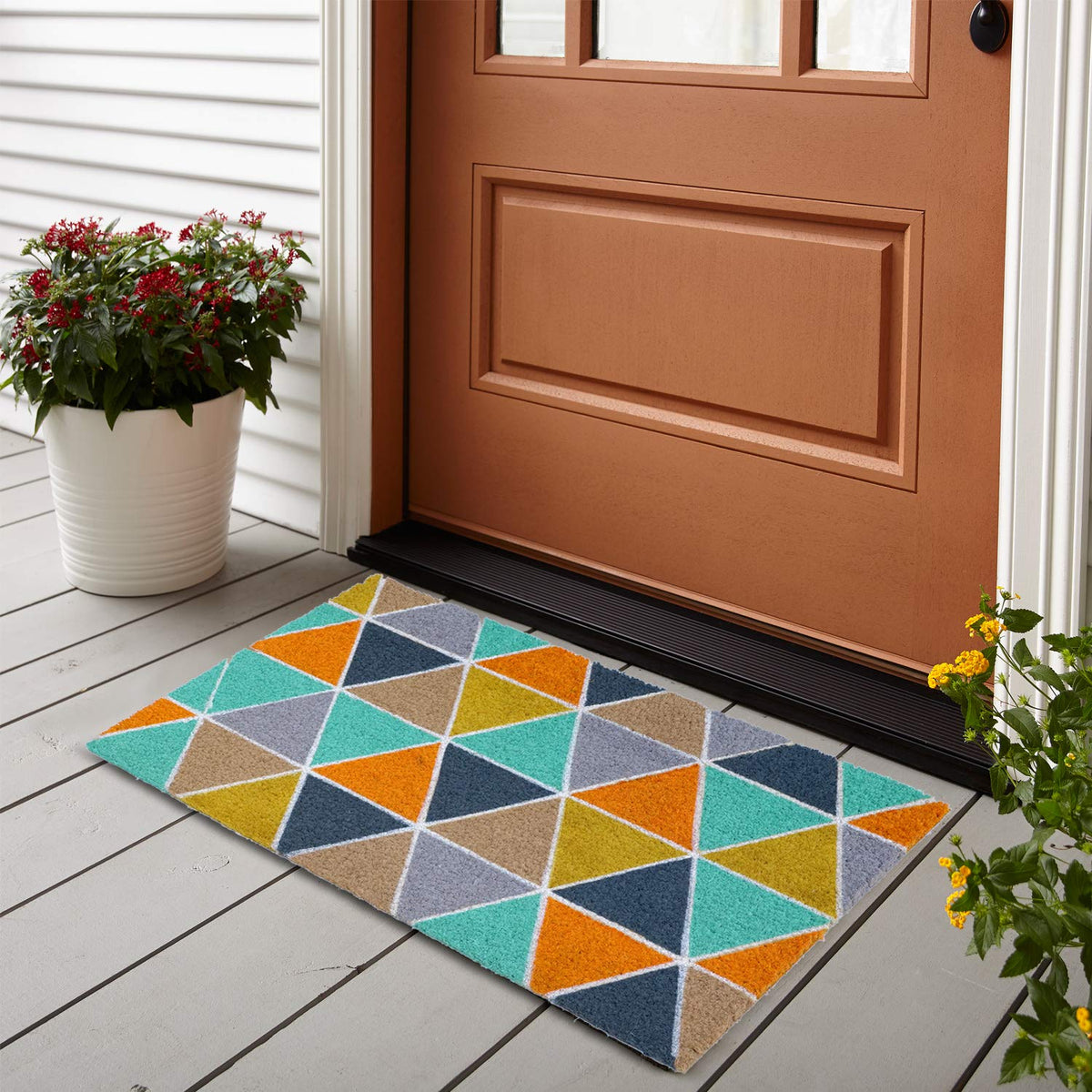 Colourful Patchwork Design Natural Printed Coir Floor Mat - OnlyMat