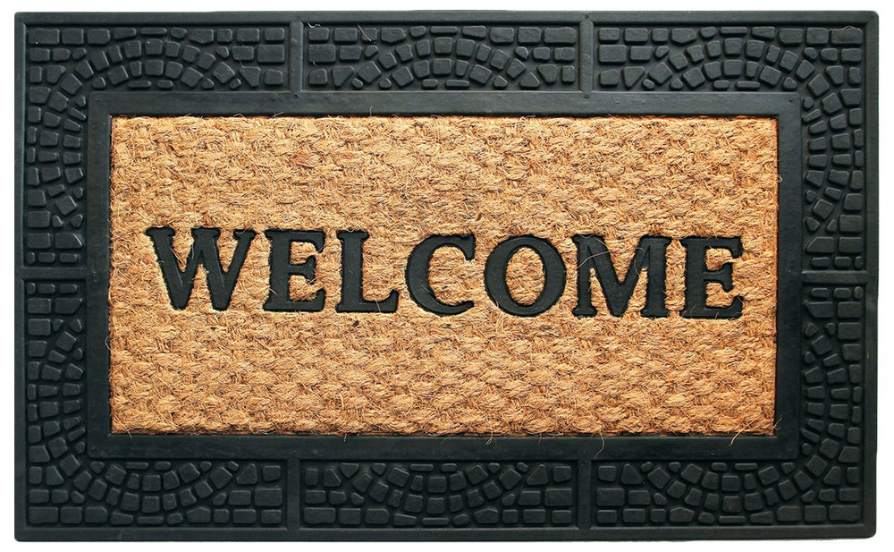 Checked Design Border Rubber Coir Doormat - OnlyMat