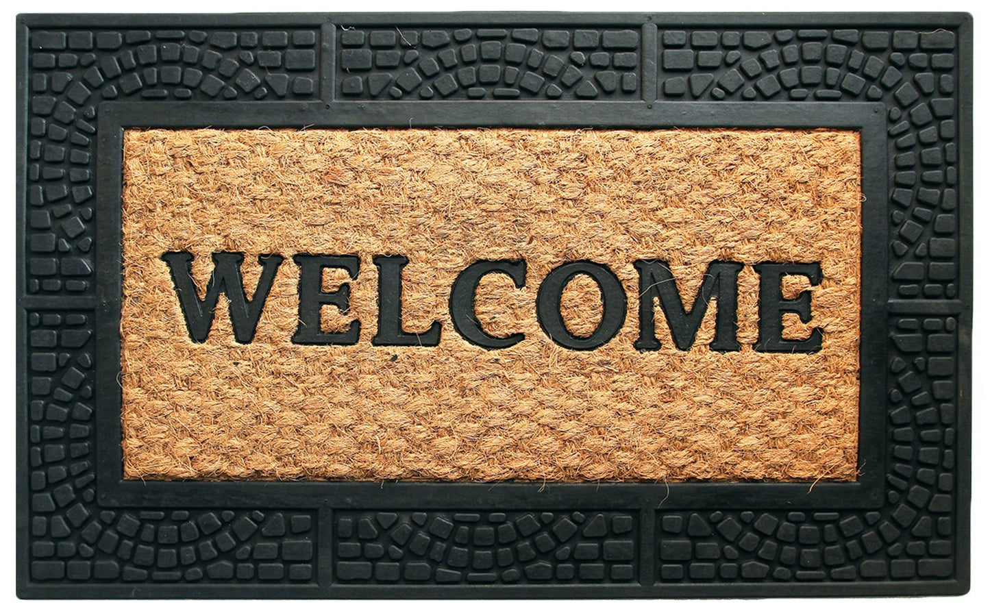 Checked Design Border Rubber Coir Doormat - OnlyMat