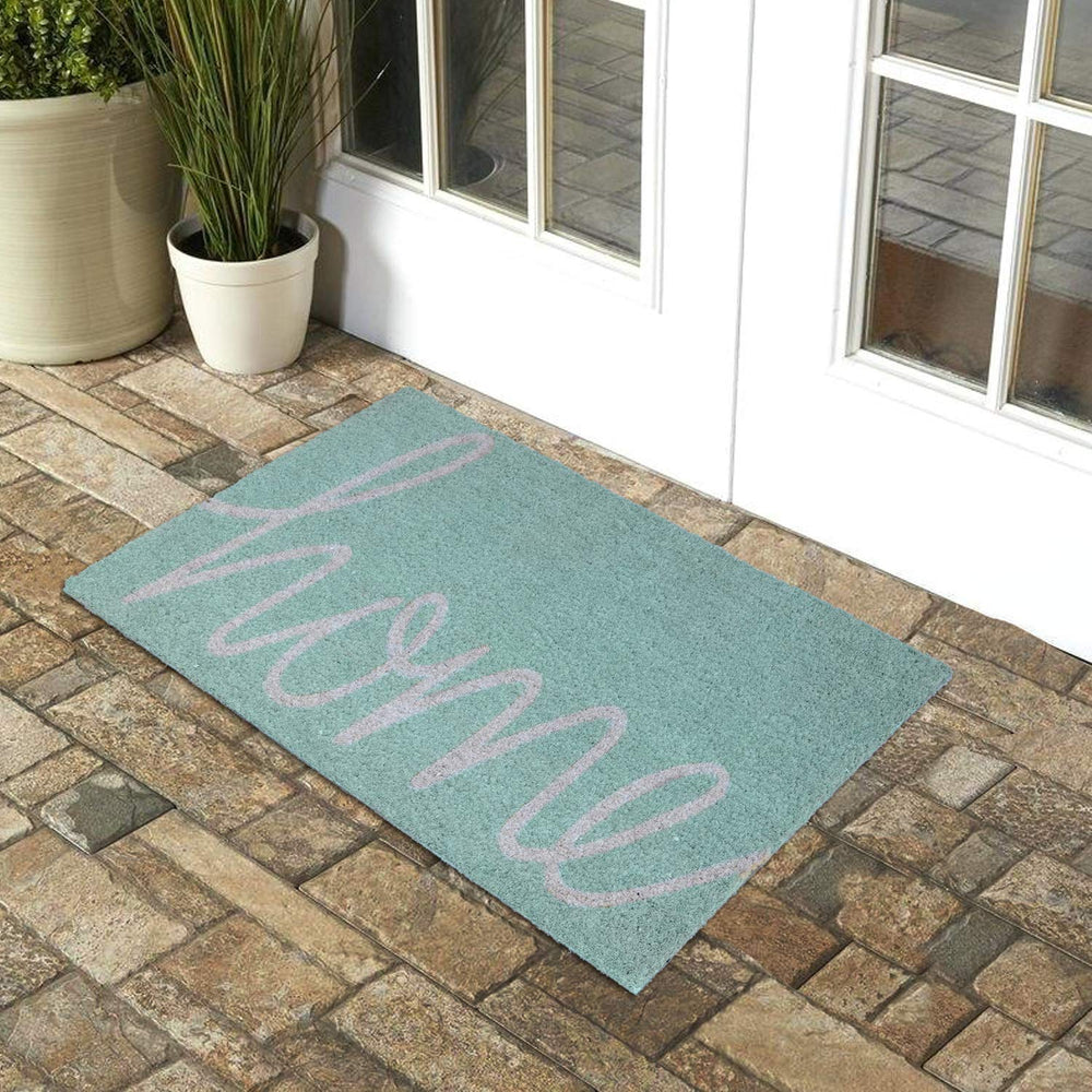 Light Green and Gray Colour "Home" Printed Natural Coir Entrance Mat - OnlyMat