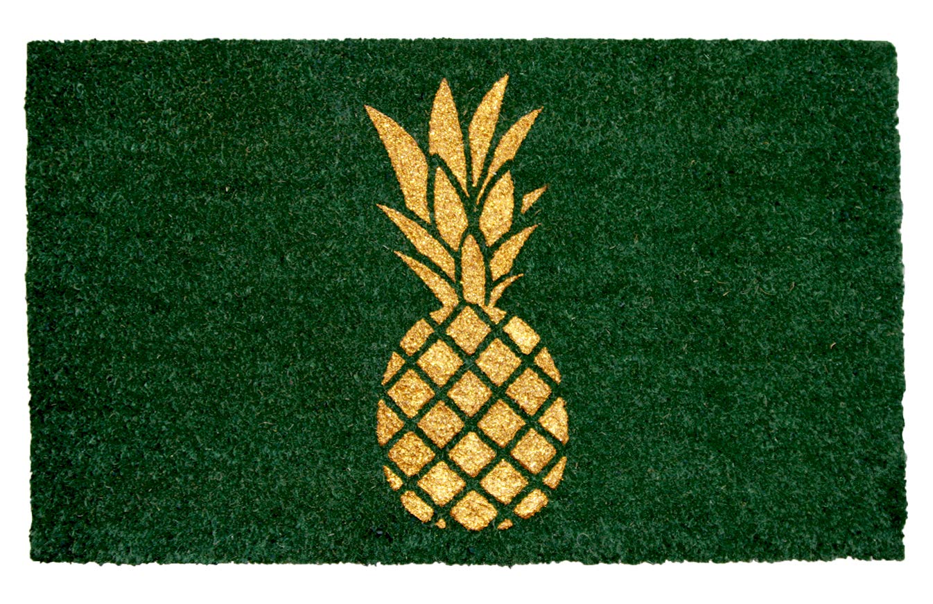 Stylish Golden Glitter Pineapple printed Green Natural Coir Floor Mat - OnlyMat