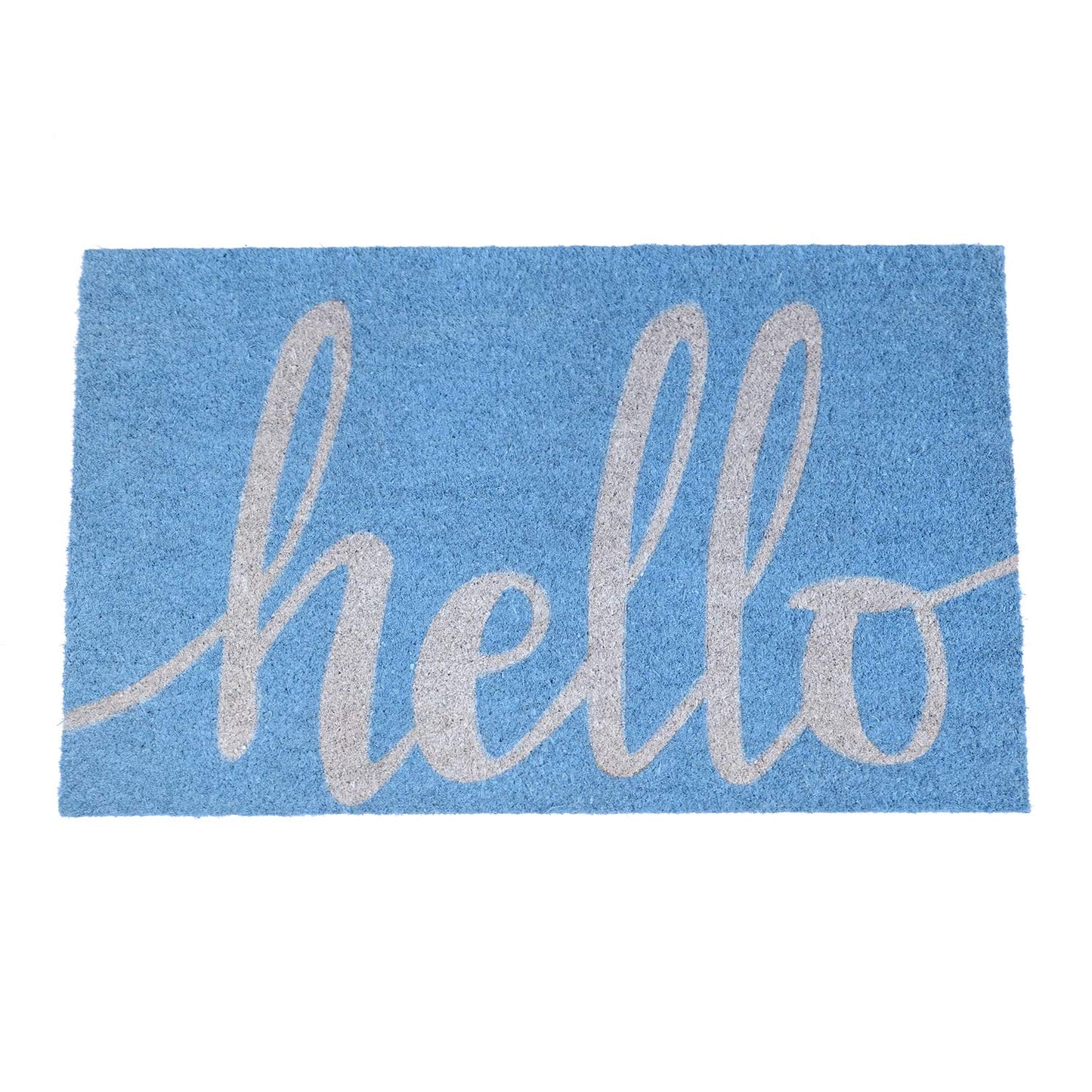 Light Blue "Hello" Printed Coir Entrance Mat - OnlyMat