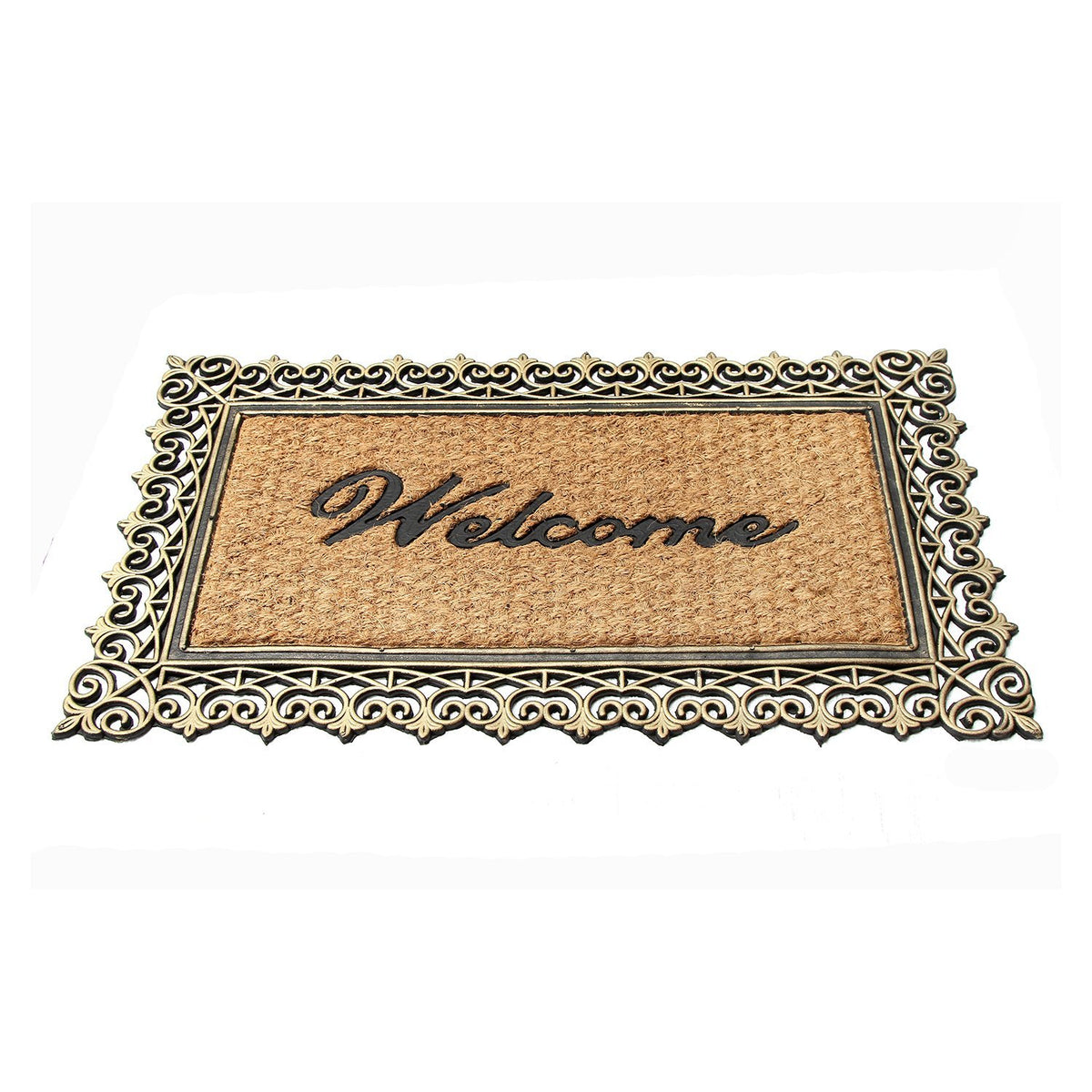 Golden Brown Welcome Natural Rubber Coir Doormat - OnlyMat