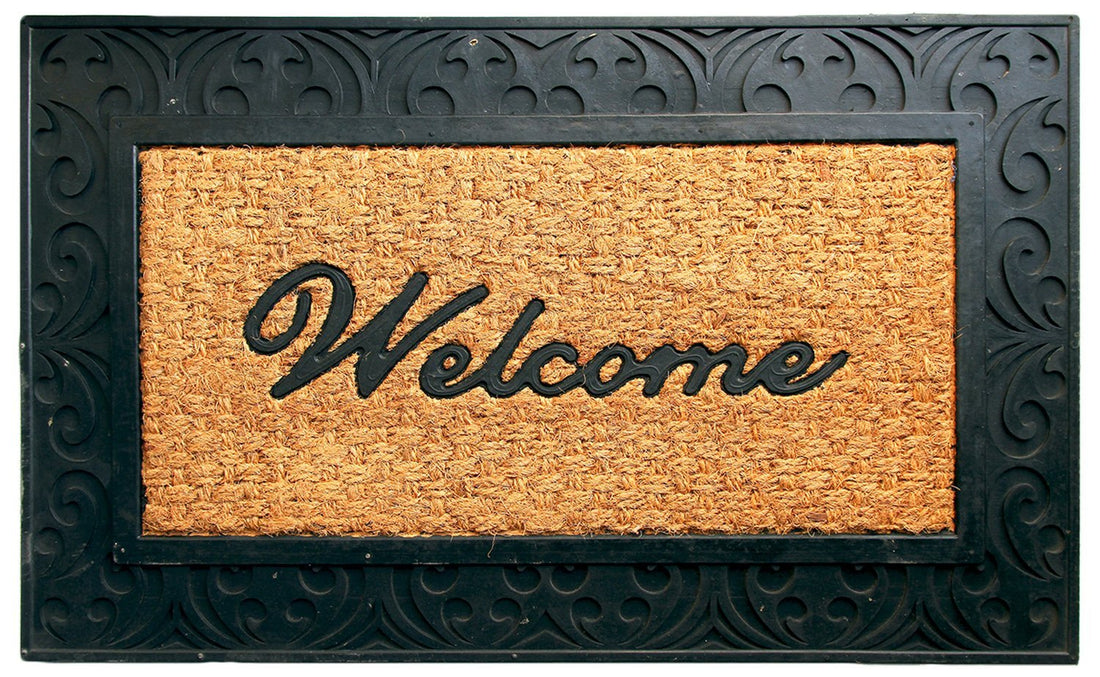 
                      
                        Elegant "Welcome" Printed Natrual Coir Door Mat With Large Moulded Black Border - OnlyMat
                      
                    