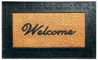 Elegant "Welcome" Printed Natrual Coir Door Mat With Large Moulded Black Border - OnlyMat
