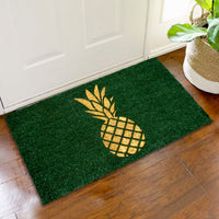 Golden Glitter Pineapple printed Green Natural Coir Door Mat