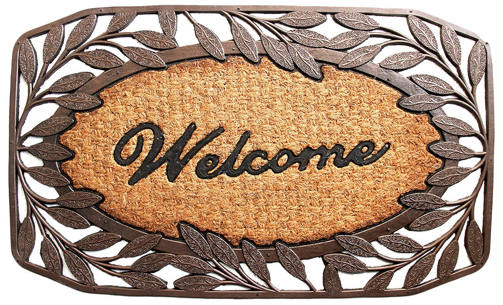 Leaf Design Border Rubber Coir Doormat - OnlyMat