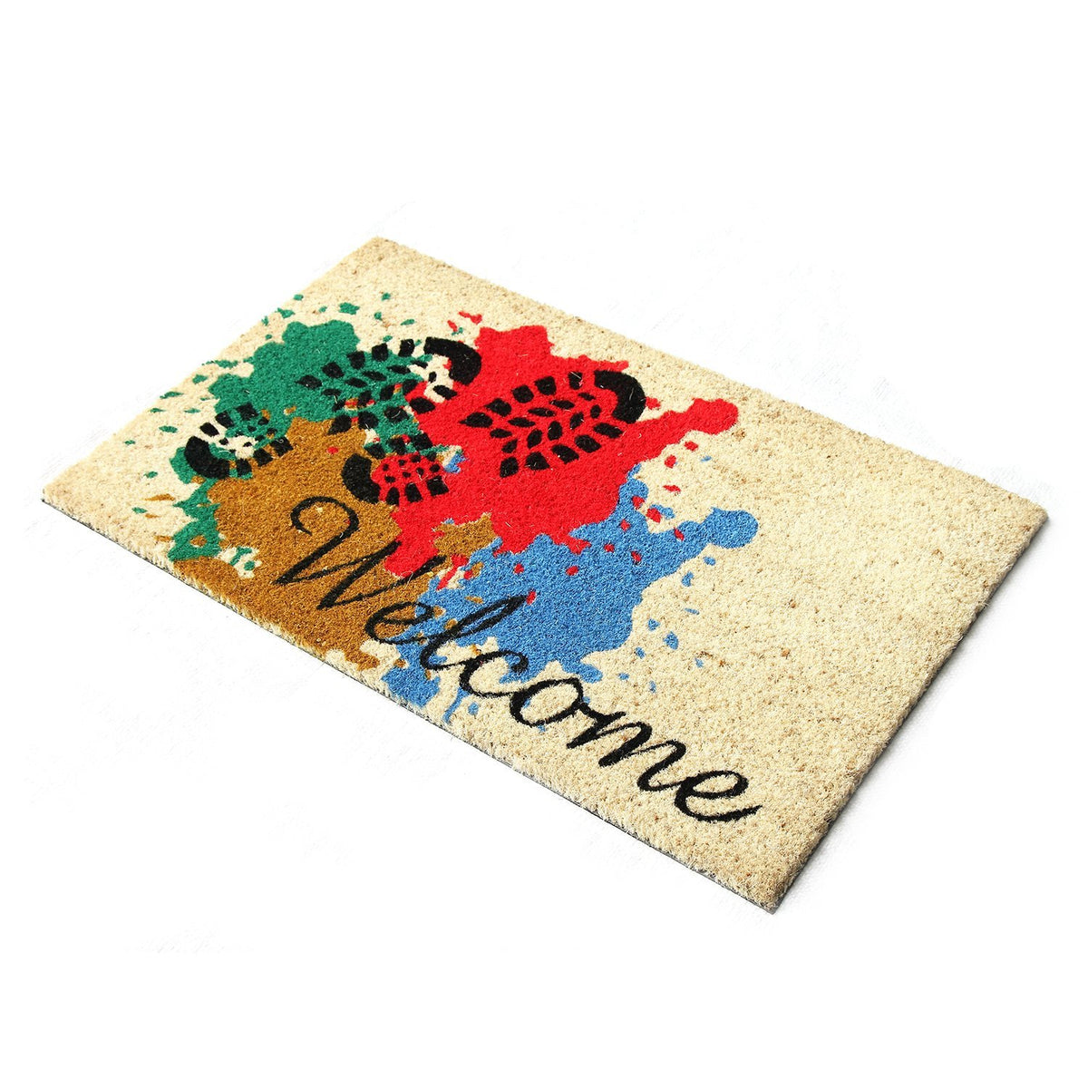 Colourful Holi Special "Welcome FESTIVAL " and Shoe Mark Printed Natural Coir Door Mat - OnlyMat