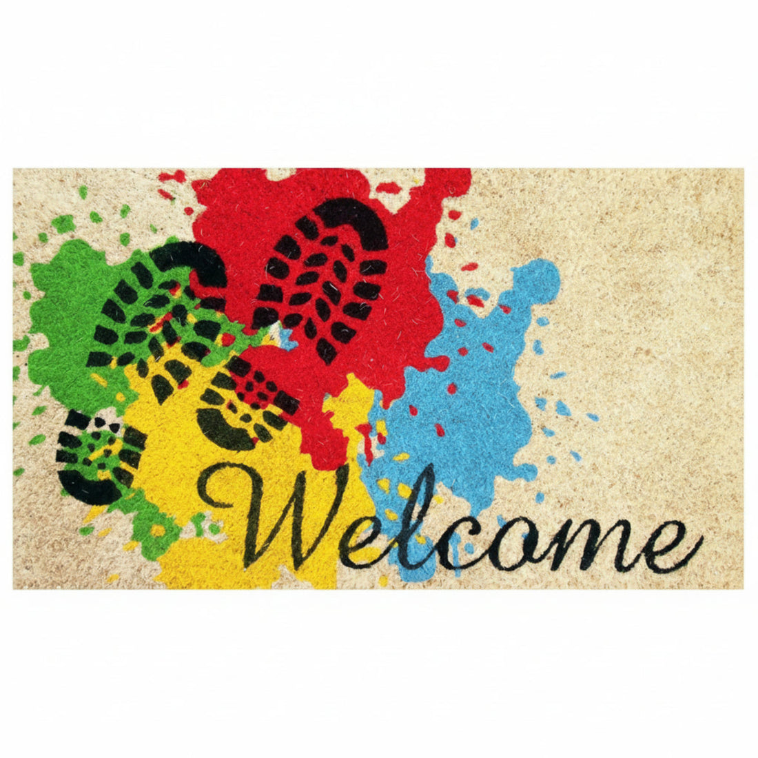 Colourful Holi Special "Welcome FESTIVAL " and Shoe Mark Printed Natural Coir Door Mat - OnlyMat