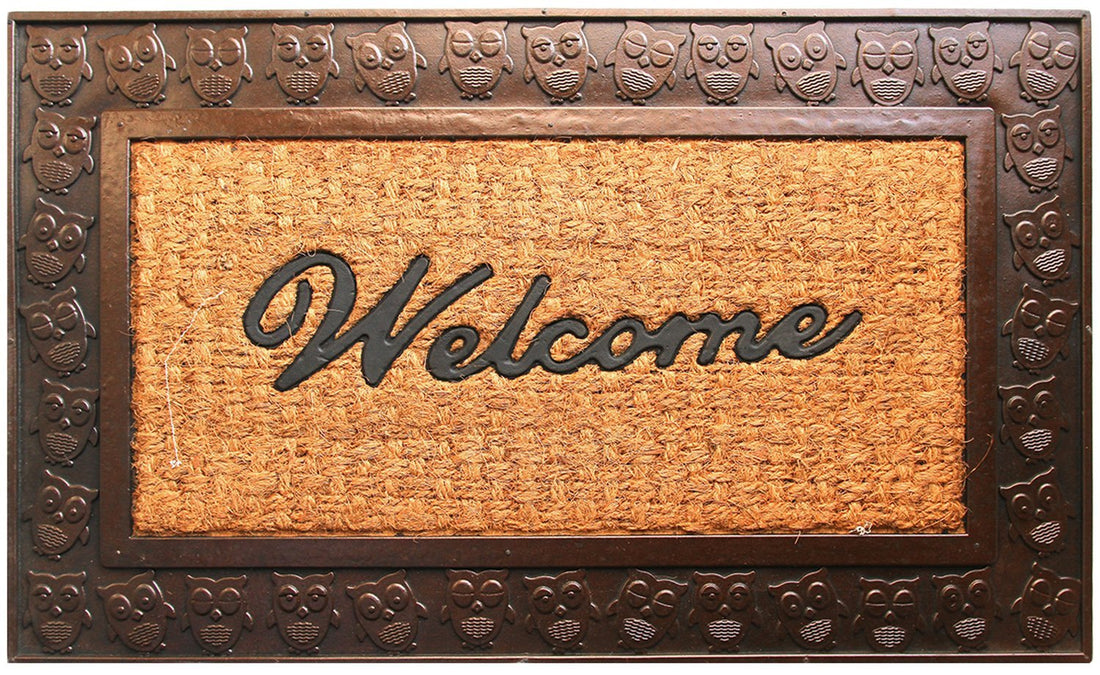 OWL Design Border Rubber Coir Doormat - OnlyMat