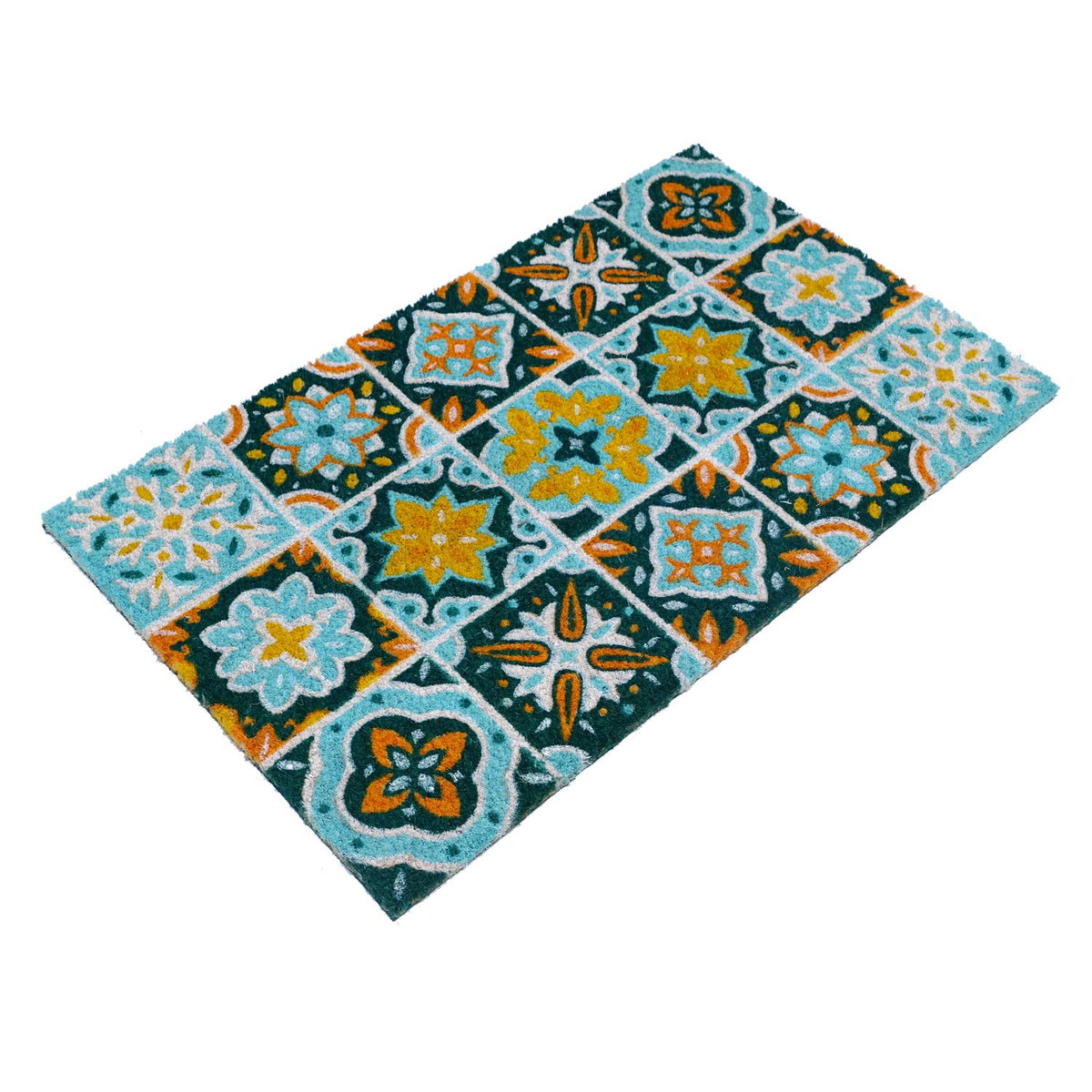 Flower Pattern Mosaic Tile Printed Coir Mat