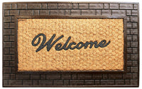 Elegant "Welcome" Printed Natural Coir Door Mat with Large Brown Brick Designed Moulded Rubber Border - OnlyMat
