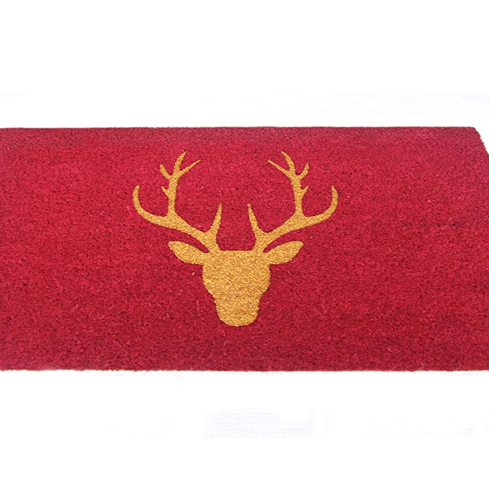 
                      
                        Stylish Glittering Golden Reindeer Head Printed Red Natural Coir Floor Mat - OnlyMat
                      
                    