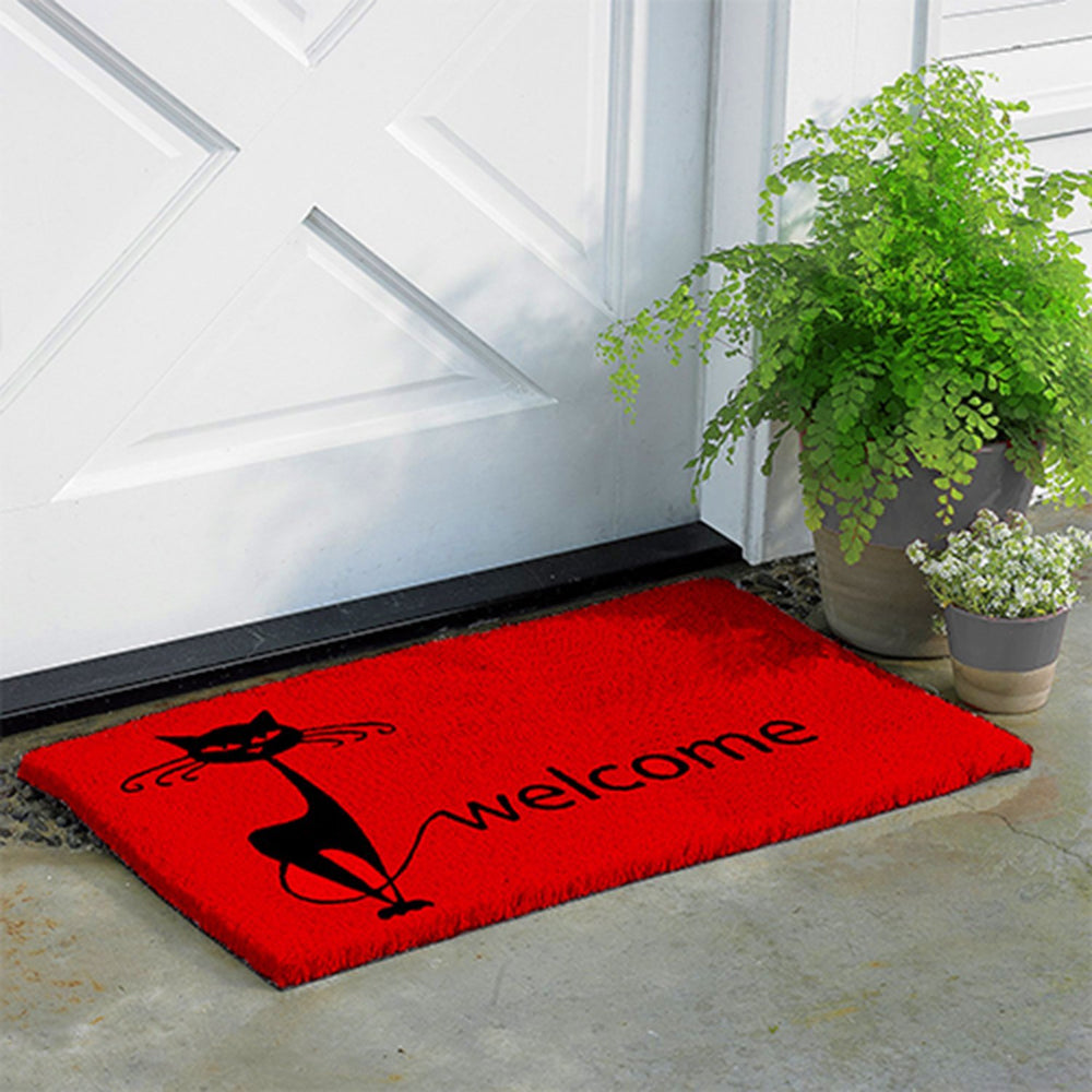 Cat printed Stylish Red Coir Floor Mat - OnlyMat