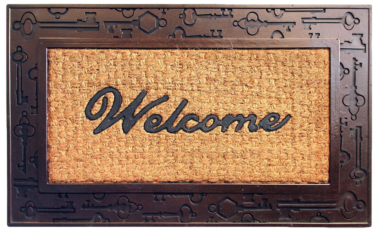 Key Design Border Rubber Coir Doormat - OnlyMat