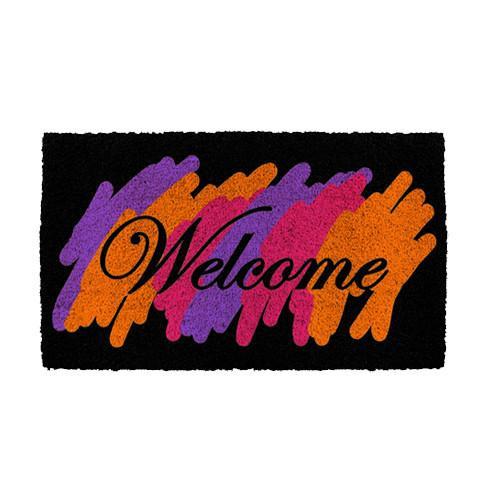 Multicolor Welcome printed Black Natural Coir Door Mat - OnlyMat