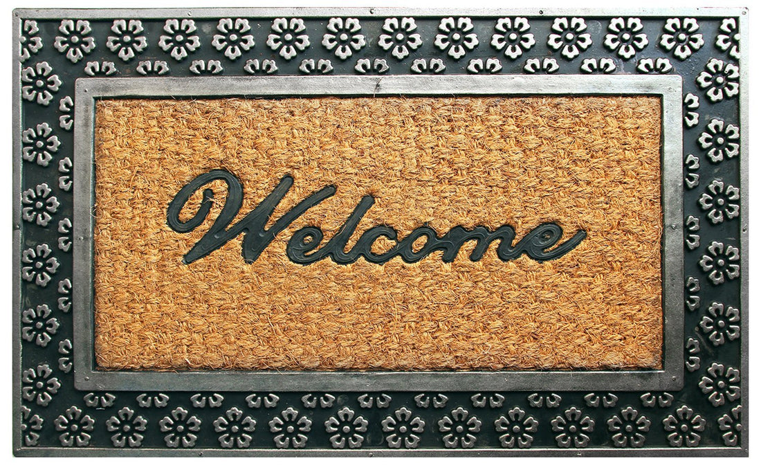 Flower Design Border Rubber Coir Doormat - OnlyMat