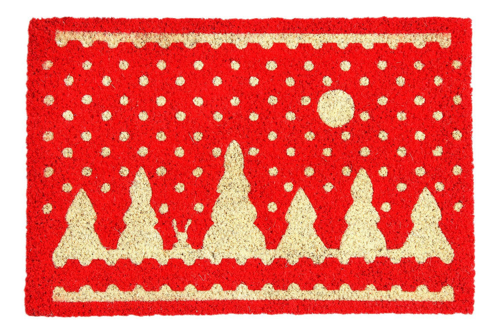 Stylish Red Christmas Theme Natural Coir Designer Floor Mat - OnlyMat