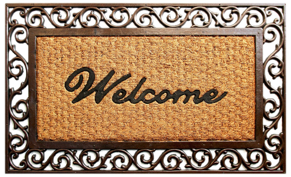 Welcome Cast Iron Design Rubber Coir Doormat - OnlyMat