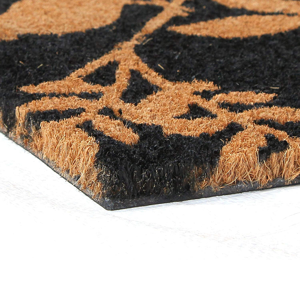 Bird and Leaf Printed Natural Coir Black Doormat - OnlyMat