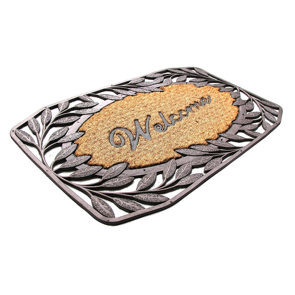 Fancy Rubber Coir Doormat with Leaf Design Border Onlymat — OnlyMat