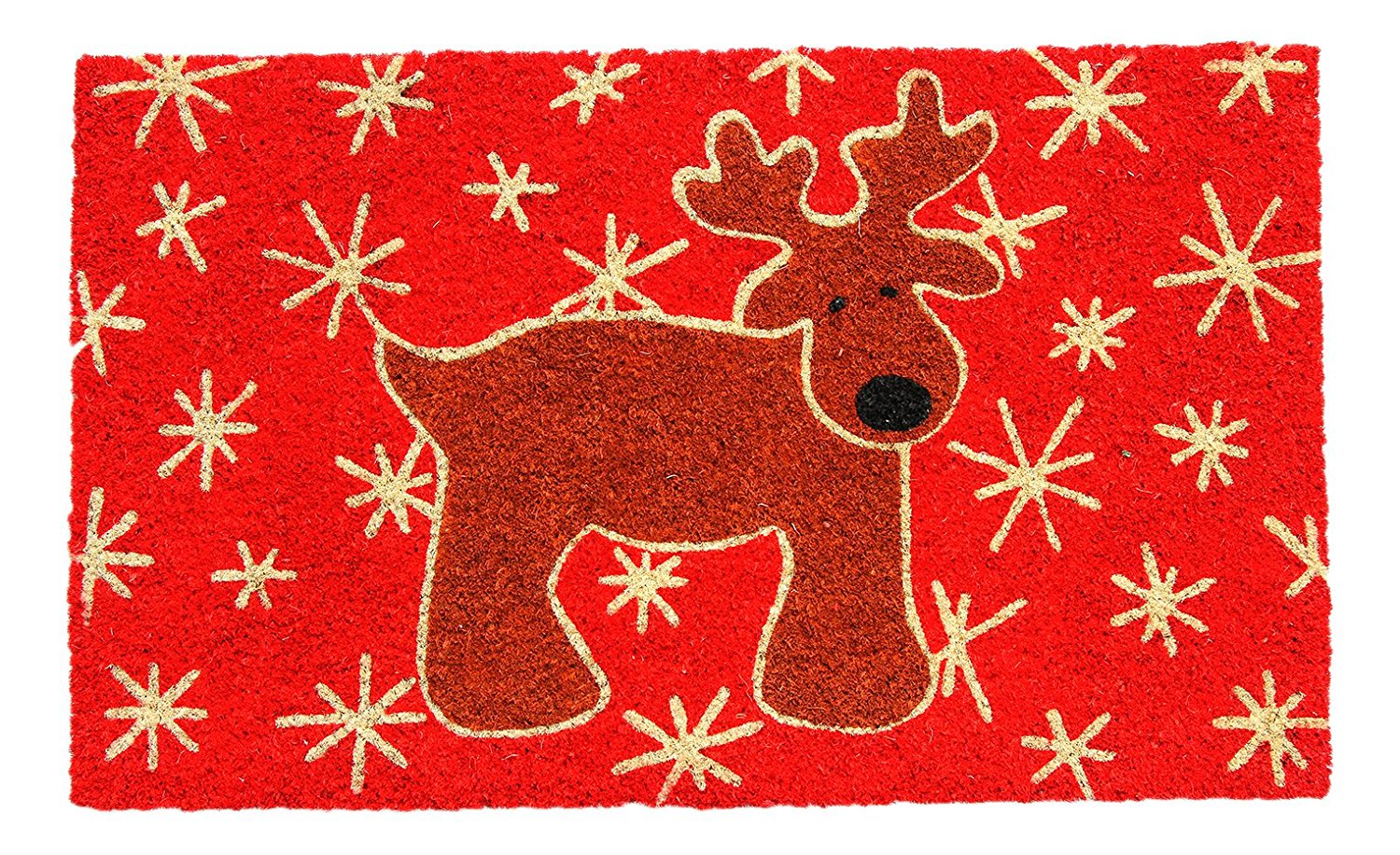 Christmas Theme - Reindeer Printed Red Natural Coir Floor Mat - OnlyMat