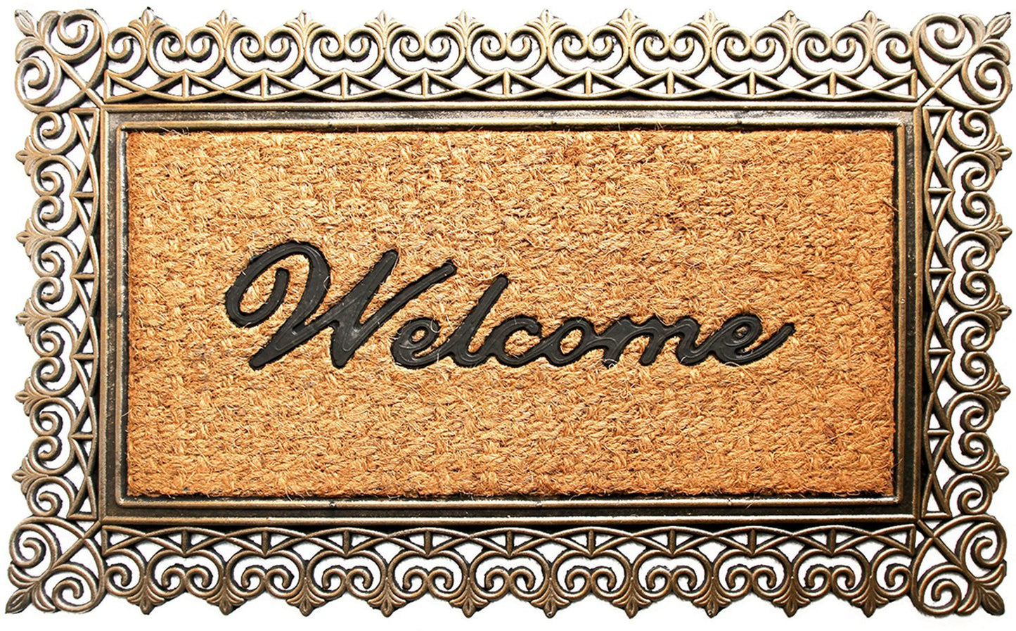 Golden Brown Welcome Natural Rubber Coir Doormat - OnlyMat