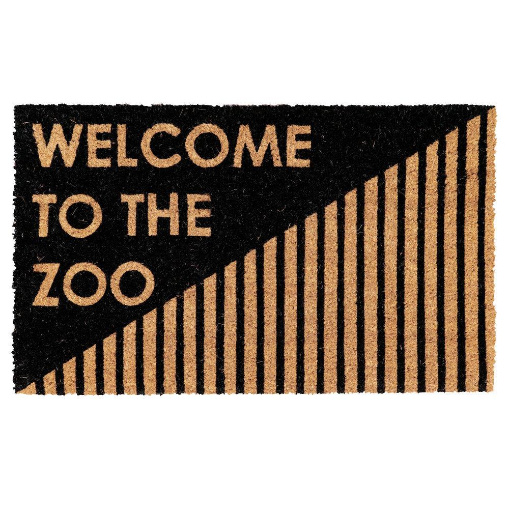 Elegant Black & Brown "Welcome to The Zoo" printed Funny Natural Coir Floor Mat - OnlyMat