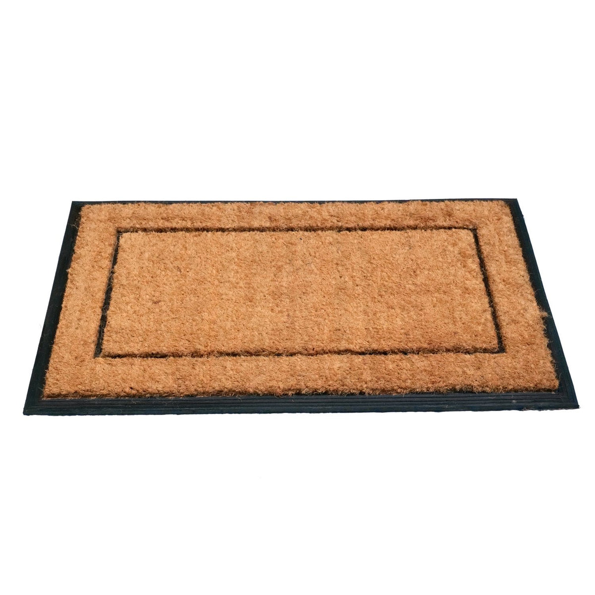 OnlyMat Plain Natural Coir Doormat with Rubber Moulded Border and Backing Mat (60cm x 90cm x 2 cm)