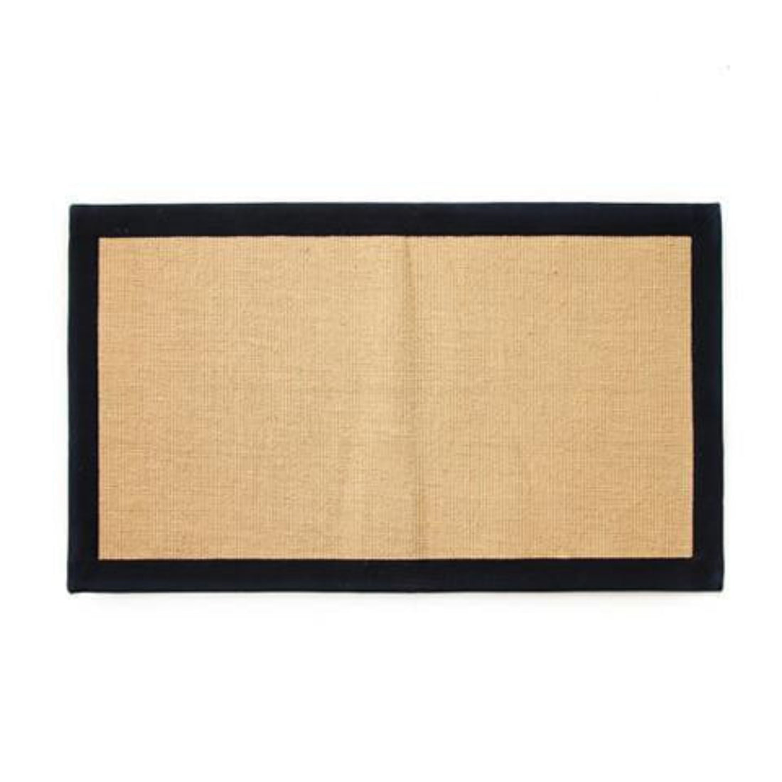 Rectangular jute mat with black border on a white background