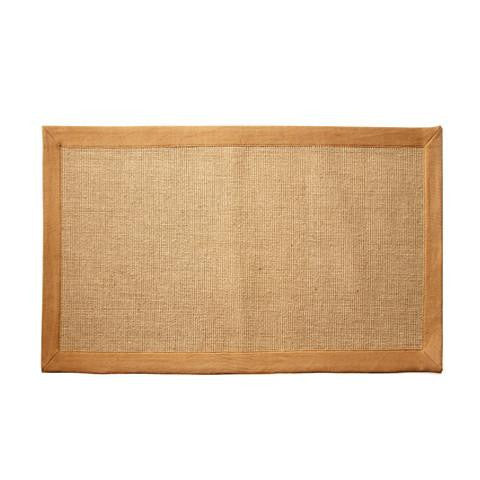 A rectangular jute floor mat with a cotton border, primarily beige in colour.