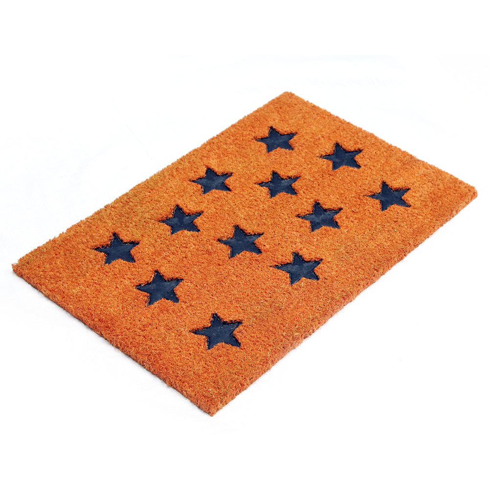 Pressed Star Design Natural Coir Doormat PVCIMP 00008 - OnlyMat