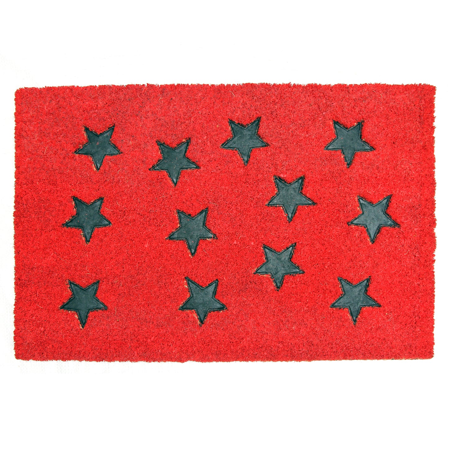 Pressed Star Design Natural Coir Doormat. PVCIMP 00008 RED - OnlyMat
