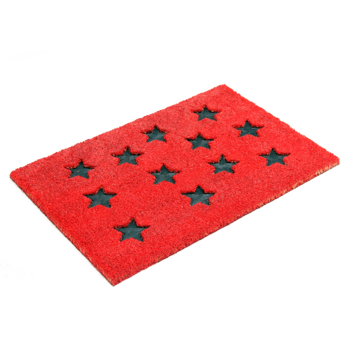 Pressed Star Design Natural Coir Doormat. PVCIMP 00008 RED - OnlyMat